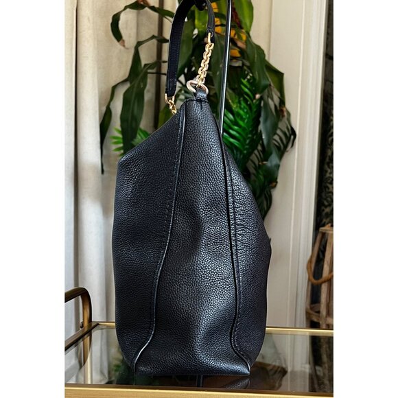 AUTHENTIC TORY BURCH BLACK LEATHER CHELSEA HOBO SHOULDER BAG - Picture 5 of 10